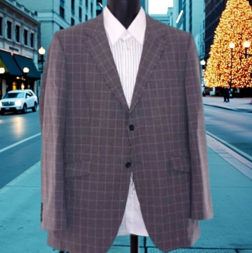 Grey Fitted Plaid Blazer w/ Distinctive Accents, XL
